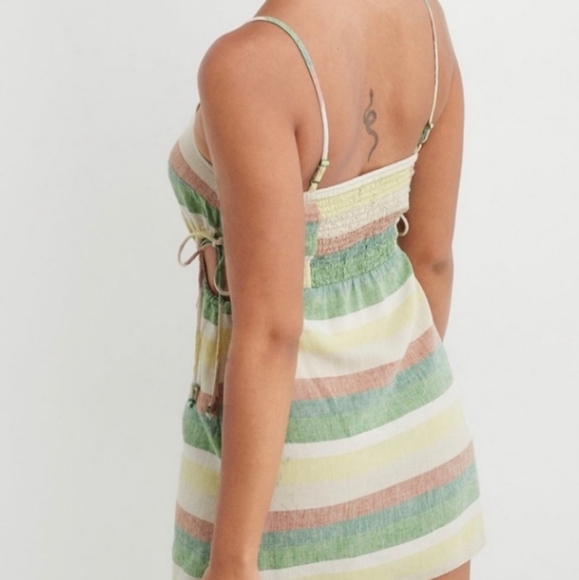 5/25 ❤️ Aerie Linen Multicolor Striped Cut Out Mini Dress - Picture 2 of 7